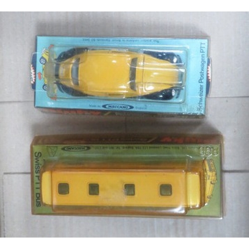 53 - Dinky Swiss PTT VW Beetle Schweizer Postwagen No. 262 and PTT Bus No. 293, generally excellent in ex... 