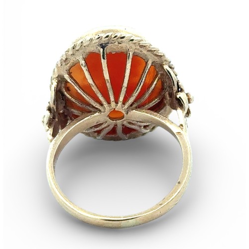 50 - A shell cameo ring in 9ct gold, size P. Sponsor mark P&RB, Birmingham 1951.