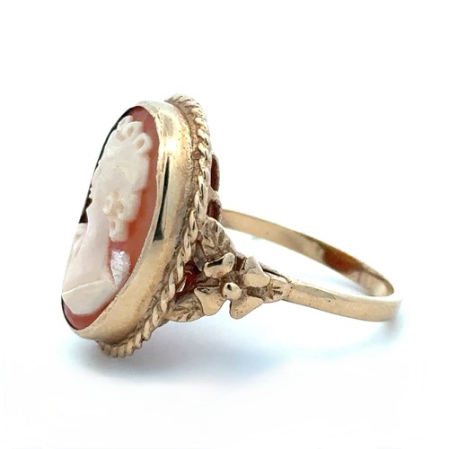 50 - A shell cameo ring in 9ct gold, size P. Sponsor mark P&RB, Birmingham 1951.