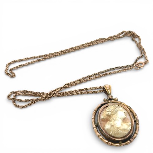 68 - A shell cameo pendant necklace, pendant stamped 9ct length 43mm, on a 22