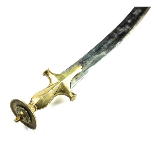 123 - Indian ceremonial sword with curved blade, scabbard having bird and foliate detail. Blade length 63c... 