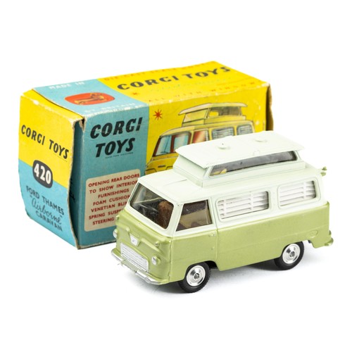 127 - Corgi 420 Ford Thames Airborne Caravan - Two-tone green with silver trim and spun hubs, excellent in... 