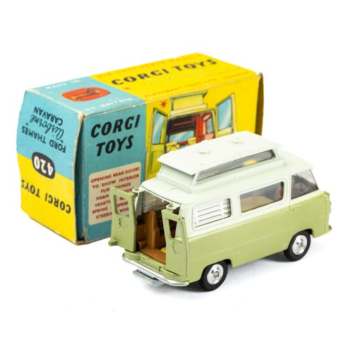 127 - Corgi 420 Ford Thames Airborne Caravan - Two-tone green with silver trim and spun hubs, excellent in... 