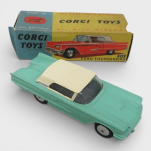 115 - Corgi No. 214 Ford Thunderbird, mint green with cream roof, flat spun hubs, generally excellent in g... 