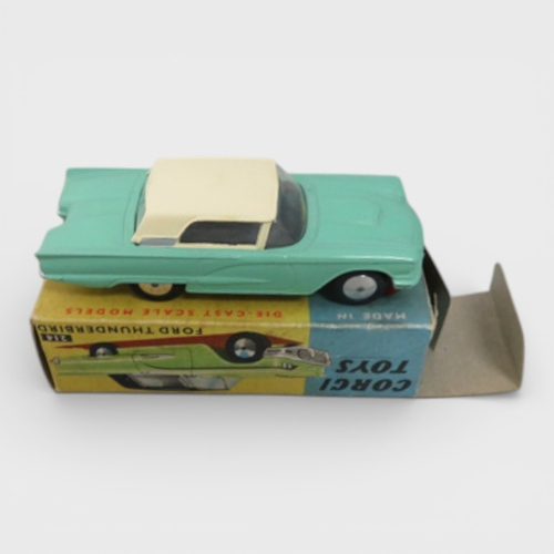 115 - Corgi No. 214 Ford Thunderbird, mint green with cream roof, flat spun hubs, generally excellent in g... 