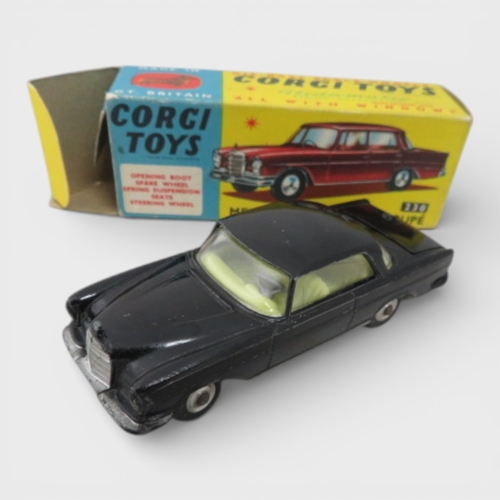118 - Corgi Nos. 230 & 247 Mercedes-Benz pair, with 220 SE Coupe  black with lemon interior No. 230 and 60... 