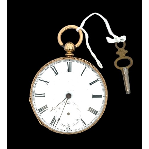 220 - An 18ct gold Patent Lever open face pocket watch. White enamel Roman dial sub seconds dial (missing ... 