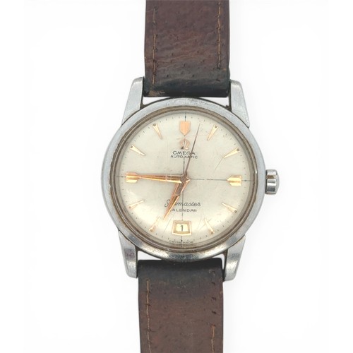 190 - Omega  - a gents Automatic Seamaster Calendar wristwatch, circular off white baton dial with gold to... 