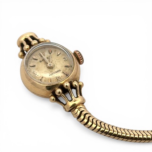 189 - Rolex - a lady's 18ct gold manual wind wristwatch, silvered dial signed Rolex, Precision, with Arabi... 