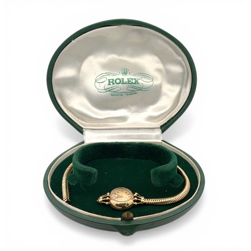 189 - Rolex - a lady's 18ct gold manual wind wristwatch, silvered dial signed Rolex, Precision, with Arabi... 
