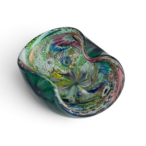 627 - A mid-century Murano glass 'Tutti-Frutti' bowl with partially folded rim.  Width 19cm.