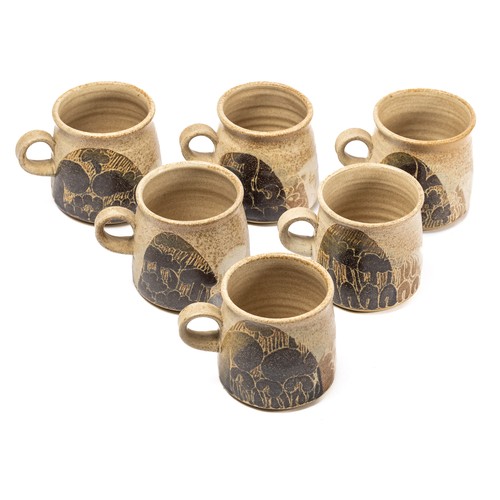 622 - Diane Worthy for Critch Pottery -  six mugs, 9.5cm high, impressed CP to base. Good condition.