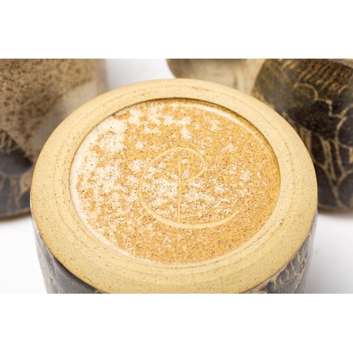 622 - Diane Worthy for Critch Pottery -  six mugs, 9.5cm high, impressed CP to base. Good condition.