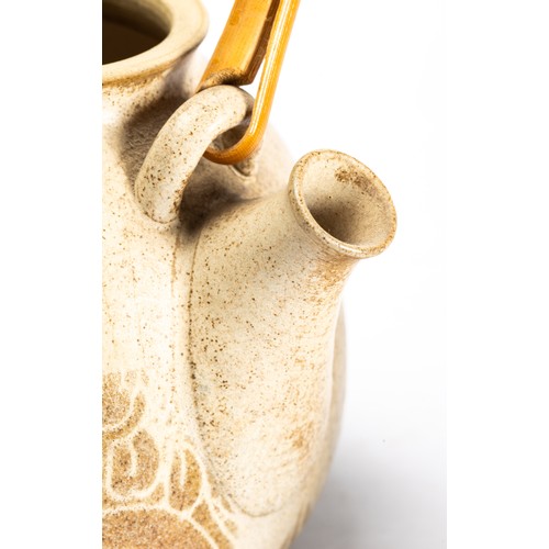 625 - Diane Worthy for Critch Pottery - a teapot, cream jug and sugar bowl with circular tray.  Impressed ... 