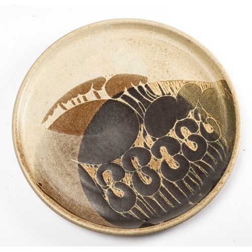 625 - Diane Worthy for Critch Pottery - a teapot, cream jug and sugar bowl with circular tray.  Impressed ... 