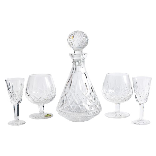634 - Waterford Lismore crystal decanter, 27.5cm high, together with four glasses - two brandy glasses, 13... 