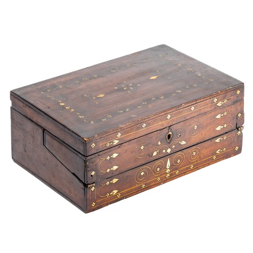 660 - 19th Century inlaid writing slope with floral mother of pearl inlay. Height 12.5cm, width 31.5cm, de... 