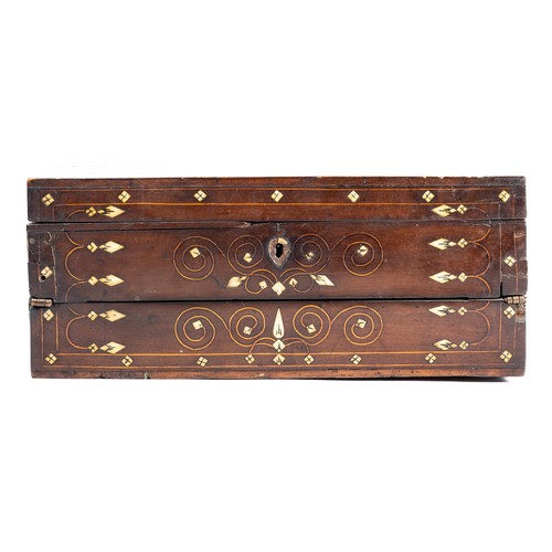660 - 19th Century inlaid writing slope with floral mother of pearl inlay. Height 12.5cm, width 31.5cm, de... 