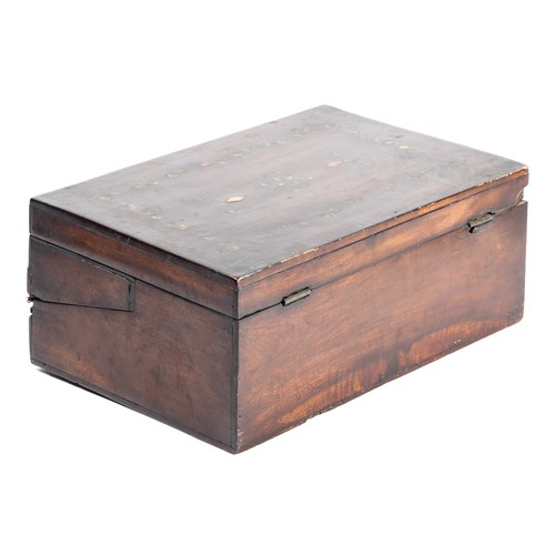 660 - 19th Century inlaid writing slope with floral mother of pearl inlay. Height 12.5cm, width 31.5cm, de... 