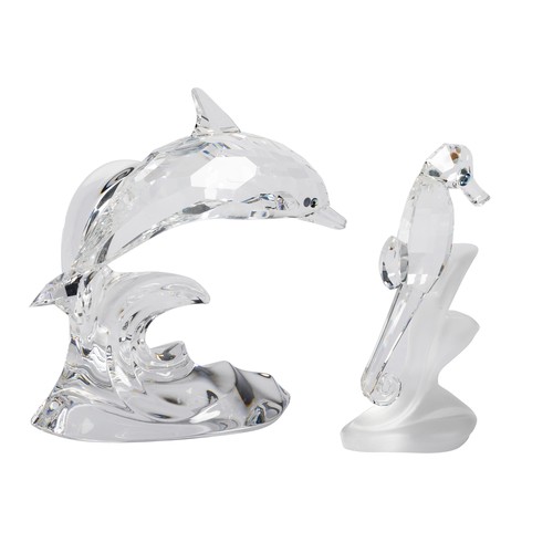 631 - Swarovski, a Swarovski glass seahorse (boxed) and Swarovski glass dolphin. (2)