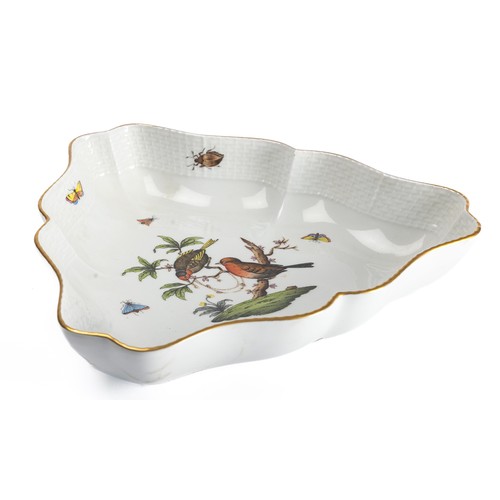 525 - Herend Hungary, a Herend porcelain Rothschild Birds triangular dish. Stamped to base for Herend. 25c... 