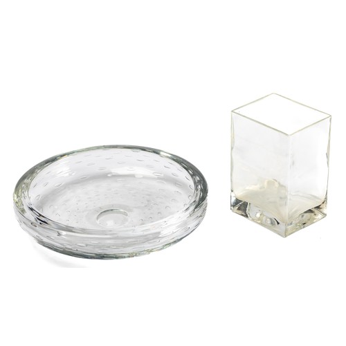 630 - Whitefriars, a Whitefriars bubble glass bowl, diameter 25cm. Height 6cm. Plus, a clear cuboid vase w... 
