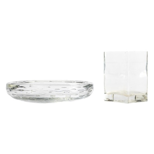 630 - Whitefriars, a Whitefriars bubble glass bowl, diameter 25cm. Height 6cm. Plus, a clear cuboid vase w... 