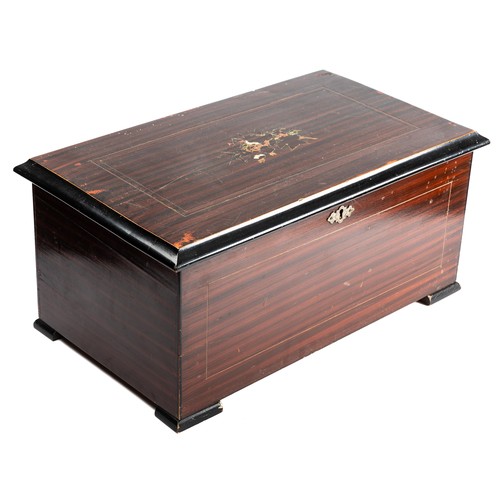 855 - Swiss 19th / 20th Century musical box with three bells and butterfly’s in sight, mahogany ebonised b... 