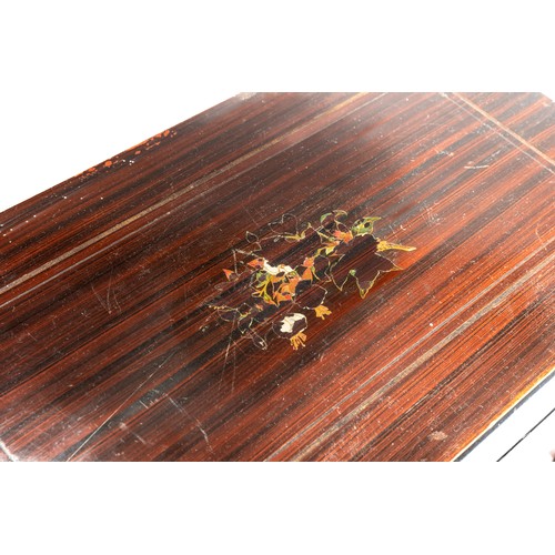 855 - Swiss 19th / 20th Century musical box with three bells and butterfly’s in sight, mahogany ebonised b... 
