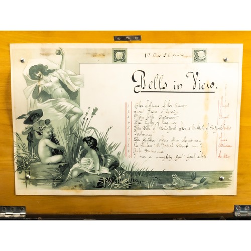 855 - Swiss 19th / 20th Century musical box with three bells and butterfly’s in sight, mahogany ebonised b... 