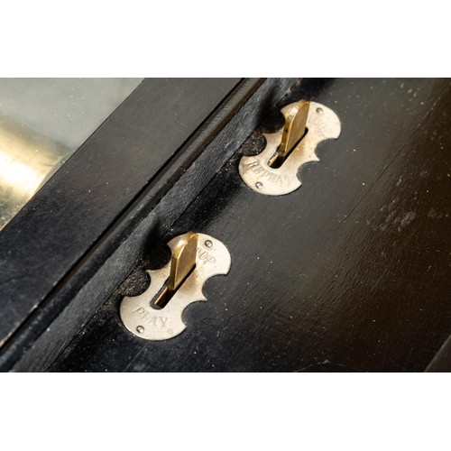 855 - Swiss 19th / 20th Century musical box with three bells and butterfly’s in sight, mahogany ebonised b... 