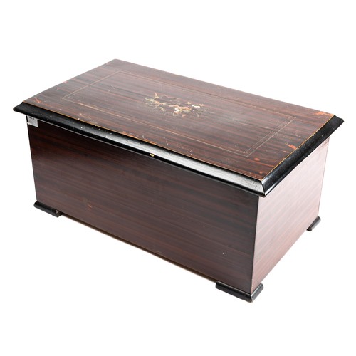 855 - Swiss 19th / 20th Century musical box with three bells and butterfly’s in sight, mahogany ebonised b... 