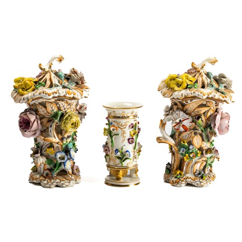 556 - Coalport Coalbrookdale, three early to middle 19th Century Coalport Coalbroodale encrusted floral po... 
