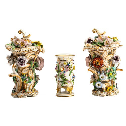 556 - Coalport Coalbrookdale, three early to middle 19th Century Coalport Coalbroodale encrusted floral po... 