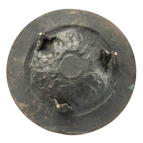 649 - A late 19th century cast bronze tazza, decorated with Poseidon and cavorting figures, within a bullr... 