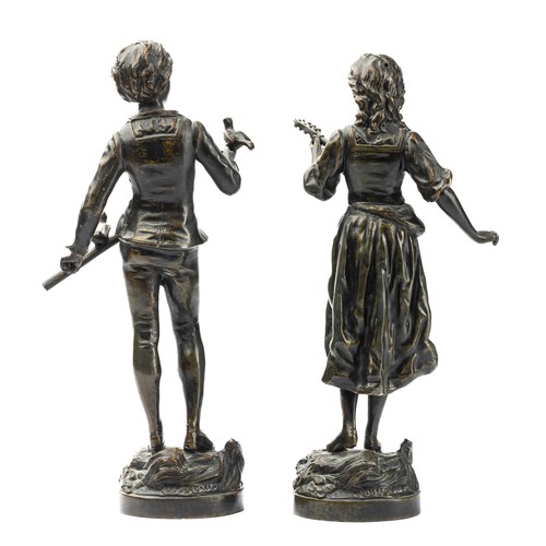 646 - Pair of French spelter figures after Victor Rousseau (Belgian, 1865-1954). Both signed. Heights 30cm... 