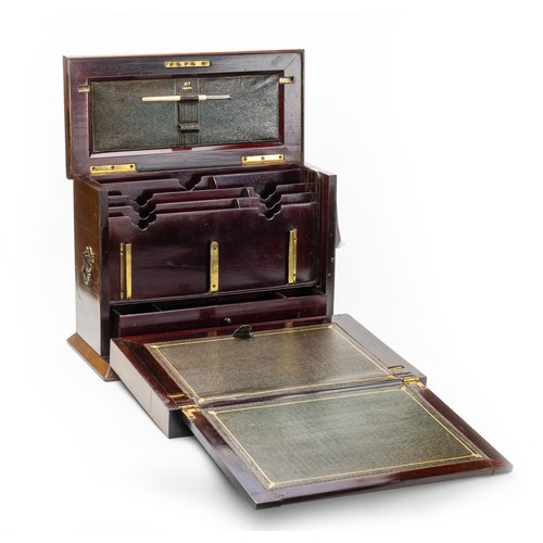 659 - An Edwardian marquetry inlaid rosewood, table top writing cabinet, fitted side carrying handles, the... 