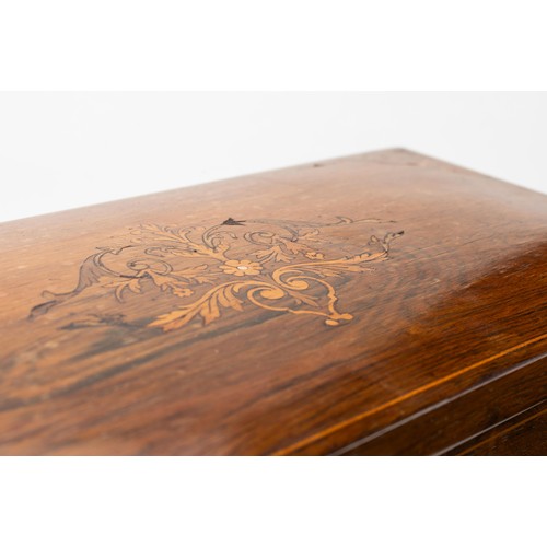 659 - An Edwardian marquetry inlaid rosewood, table top writing cabinet, fitted side carrying handles, the... 