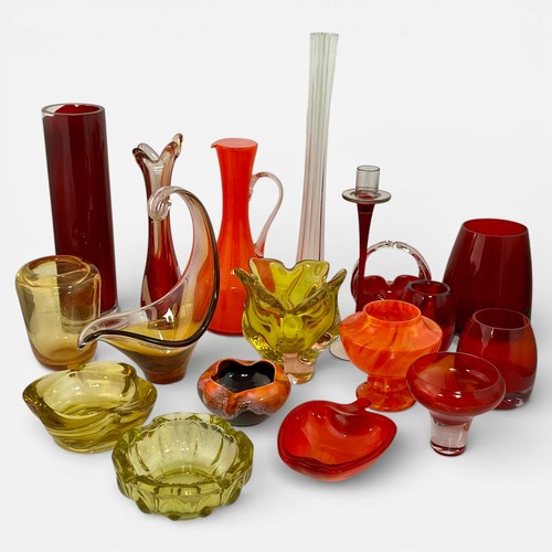629 - Range of mid-century European art glass, includes; Josef Hospodka vase (14cm), amber glass and ruby ... 