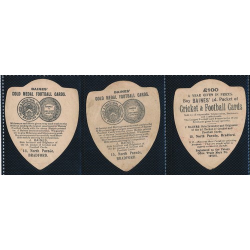 195 - 3 Shield Shape Baines Cards to include: Cumberland (J. Lomas), Lancashire (R. Valentine) crease to t... 