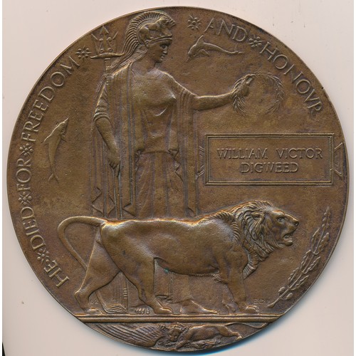 511 - First World War death plaque awarded to William Victor Digweed.