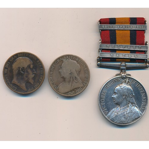 508 - 1899 Boer war QSA 3 clasps Natal, Belfast, South Africa 1901 to 3481 S.S. Far A. Clarke 18/Hrs edge ... 