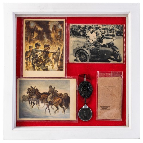 535 - Third Reich range mounted in a modern frame with 1941 Eastern Front Medal, Black Wound Badge, 3 post... 