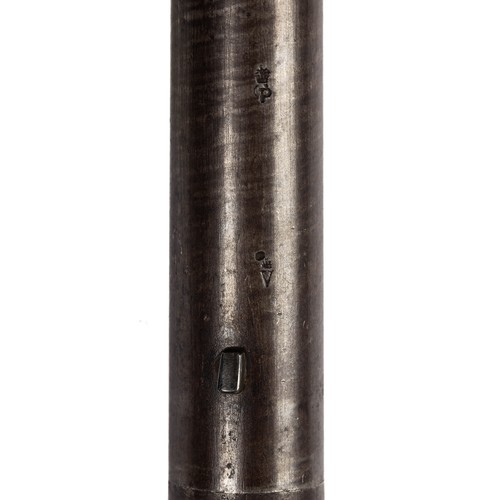 546 - Cased percussion cap shotgun and walking stick pistol, with side by side 75cm Damascus barrels, rib ... 