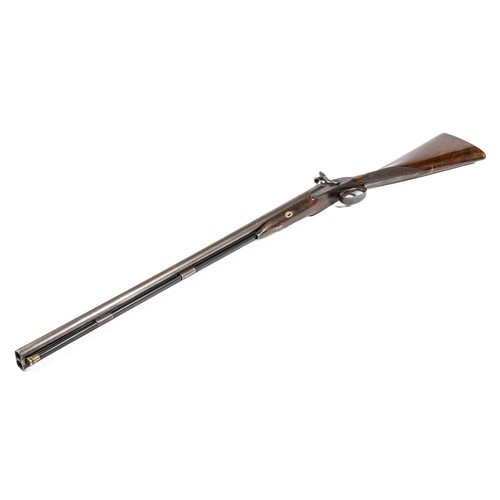 546 - Cased percussion cap shotgun and walking stick pistol, with side by side 75cm Damascus barrels, rib ... 