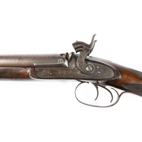 546 - Cased percussion cap shotgun and walking stick pistol, with side by side 75cm Damascus barrels, rib ... 