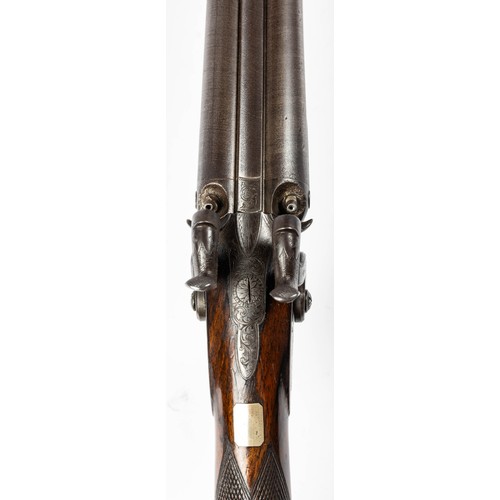 546 - Cased percussion cap shotgun and walking stick pistol, with side by side 75cm Damascus barrels, rib ... 