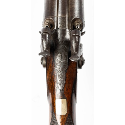 546 - Cased percussion cap shotgun and walking stick pistol, with side by side 75cm Damascus barrels, rib ... 