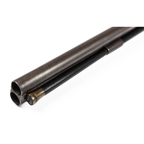 546 - Cased percussion cap shotgun and walking stick pistol, with side by side 75cm Damascus barrels, rib ... 