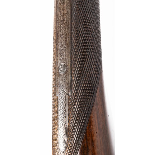 546 - Cased percussion cap shotgun and walking stick pistol, with side by side 75cm Damascus barrels, rib ... 